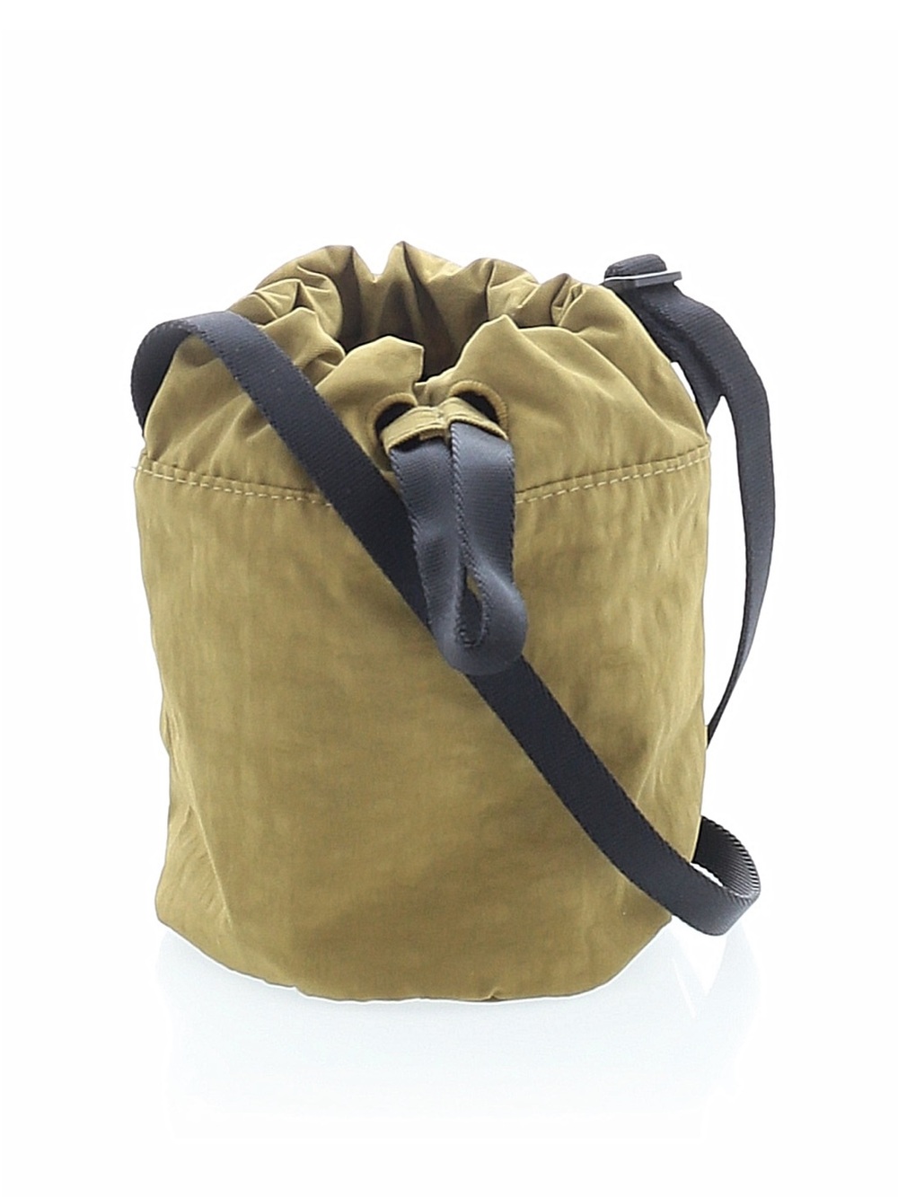 Baggu Olive Green (moss) Drawstring Nylon Mini Bucket Bag with Black Strap